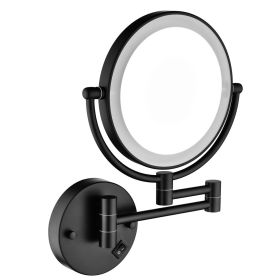 8 Inch LED Wall Mount Two-Sided Magnifying Makeup Vanity Mirror 12 Inch Extension Matte Black 1X/3X Magnification Plug 360 Degree Rotation Waterproof