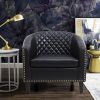 Accent Barrel chair living room chair with nailheads and solid wood legs Black pu leather