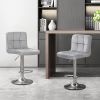 Velvet Bar Stools Set of 2; Swivel Counter Stools with Back Height Adjustable Tall Kitchen Stools for Bar Bistro Dining Room Kitchen; Light Grey