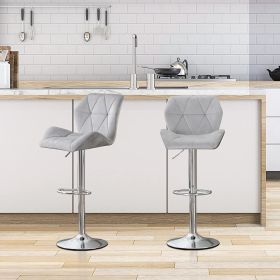 Velvet Bar Stools Set of 2; Swivel Counter Stools Height Adjustable Diamond Padded Kitchen Stools for Bar Bistro Dining Room Kitchen; Light Grey