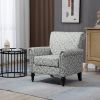 Mid-Century Modern Accent Chair; Linen Armchair w/Tufted Back/Wood Legs; Upholstered Lounge Arm Chair Single Sofa for Living Room Bedroom; Grey