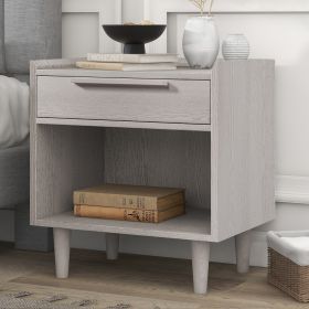 Modern Style Manufactured Wood One-Drawer Nightstand Side Table with Solid Wood Legs; Stone Gray