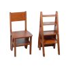 Solid Wood Step Folding Ladder Chair; Multifunction Wood Folding Stool for Home Kitchen Library Ladder Chair; Brown Finish