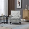 Mid-Century Modern Accent Chair; Linen Armchair w/Tufted Back/Wood Legs; Upholstered Lounge Arm Chair Single Sofa for Living Room Bedroom; Grey