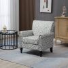 Mid-Century Modern Accent Chair; Linen Armchair w/Tufted Back/Wood Legs; Upholstered Lounge Arm Chair Single Sofa for Living Room Bedroom; Grey