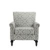 Mid-Century Modern Accent Chair; Linen Armchair w/Tufted Back/Wood Legs; Upholstered Lounge Arm Chair Single Sofa for Living Room Bedroom; Grey