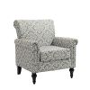 Mid-Century Modern Accent Chair; Linen Armchair w/Tufted Back/Wood Legs; Upholstered Lounge Arm Chair Single Sofa for Living Room Bedroom; Grey