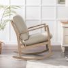 Solid Wood Rocking Chair; Linen Fabric Upholstered Comfy Accent Chair for Porch; Garden Patio; Balcony; Living Room and Bedroom; Beige