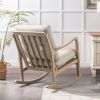 Solid Wood Rocking Chair; Linen Fabric Upholstered Comfy Accent Chair for Porch; Garden Patio; Balcony; Living Room and Bedroom; Beige