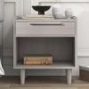 Modern Style Manufactured Wood One-Drawer Nightstand Side Table with Solid Wood Legs; Stone Gray