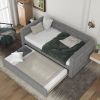 Twin Size Daybed with Trundle; Upholstered Daybed with Padded Back; Gray