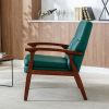 Mid Century Single Armchair Sofa Accent Chair Retro Modern Solid Wood Armrest Accent Chair, Fabric Upholstered Wooden Lounge Chair Blackish Green