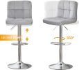 Velvet Bar Stools Set of 2; Swivel Counter Stools with Back Height Adjustable Tall Kitchen Stools for Bar Bistro Dining Room Kitchen; Light Grey