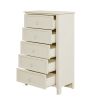 Milky White Rubber Wooden Chest Five Large Drawers Silver Metal Handles for Living Room Guest Room Bedroom