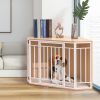 Corner Dog Crate with Cushion; Dog Kennel with Wood and Mesh; Doghouse; Pet Crate Indoor Use