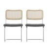 Set of 2; Leather Dining Chair with High-Density Sponge; Rattan Chair for Dining room; Living room; Bedroom; Gray