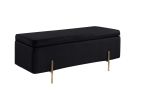 Emma Black Velvet Storage Bench with Metal Legs