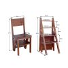 Solid Wood Step Folding Ladder Chair; Multifunction Wood Folding Stool for Home Kitchen Library Ladder Chair; Brown Finish