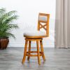 24" Counter Height X-Back Swivel Stool; Natural Finish; Beige Fabric Seat