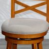 24" Counter Height X-Back Swivel Stool; Natural Finish; Beige Fabric Seat