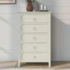 Milky White Rubber Wooden Chest Five Large Drawers Silver Metal Handles for Living Room Guest Room Bedroom