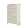 Milky White Rubber Wooden Chest Five Large Drawers Silver Metal Handles for Living Room Guest Room Bedroom