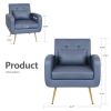 Vanbow.Technology cloth Simple and Fashionable Metal Foot single back Chair; Suitable for Bedroom; Living room and Office(Blue+Technology cloth)