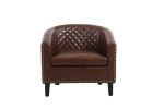 Accent Barrel chair living room chair with nailheads and solid wood legs Brown pu leather