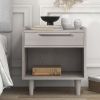 Modern Style Manufactured Wood One-Drawer Nightstand Side Table with Solid Wood Legs; Stone Gray