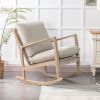 Solid Wood Rocking Chair; Linen Fabric Upholstered Comfy Accent Chair for Porch; Garden Patio; Balcony; Living Room and Bedroom; Beige