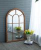 34x54.3" Large Arched Accent Mirror with Brown Frame with Decorative Window Look Classic Architecture Style Solid Fir Wood Interior Decor