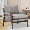 Mid-Century Modern Velvet Accent Chair; Leisure Chair with Solid Wood and Thick Seat Cushion for Living Room; Bedroom; Studio; Grey