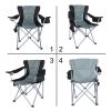 YSSOA Oversized Camping Folding Chair with Cup Holder; Side Cooler Bag; Heavy Duty Steel Frame Fully P Added Quad Armchair for Outdoors; 1-Pack; Grey