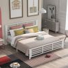 Platform bed with horizontal strip hollow shape; King size; white (New)