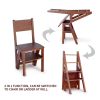 Solid Wood Step Folding Ladder Chair; Multifunction Wood Folding Stool for Home Kitchen Library Ladder Chair; Brown Finish