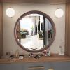 Circle Mirror with Wood Frame Round Modern Decoration Large Mirror Walnut Brown