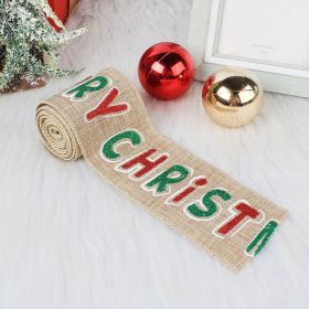 Christmas Ribbon Accessories With Wire Edge Printed Webbing Linen Decorative Belt (Option: Alphabet)