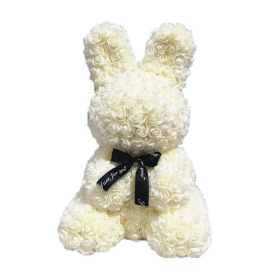 45cm Roses Bunny Valentines Day Eternal Flower Rabbit Romantic Wedding Engagement Ceremony Party Decoration Christmas Gifts (Option: Milky white-40)