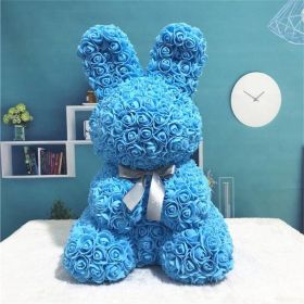 45cm Roses Bunny Valentines Day Eternal Flower Rabbit Romantic Wedding Engagement Ceremony Party Decoration Christmas Gifts (Option: Sky Blue-45cm)