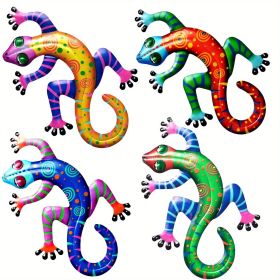 1pc/4pcs Metal Gecko Wall Decor, Plaques & Wall Art, 3D Lizard Colorful Wall Sculpture Decoration For Garden, Fence, Lawn, Farmhouse (Style: Set (4pcs))