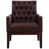 PU Leather Accent Chair; Upholstered Lounge Single Sofa Armchair; Comfortable Armchair with Wooden Legs in Log Color; Modern Button Reading Chair for