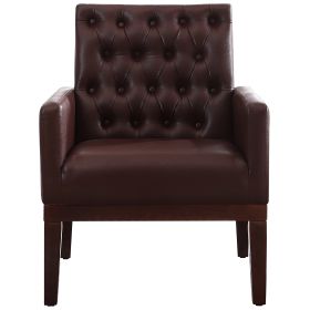 PU Leather Accent Chair; Upholstered Lounge Single Sofa Armchair; Comfortable Armchair with Wooden Legs in Log Color; Modern Button Reading Chair for (Color: as Pic)