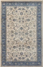 Stylish Classic Pattern Design Traditional Floral Filigree Bordered Area Rug (Color: Beige|Ivory|Blue, size: 9'-6" X 12'-9")