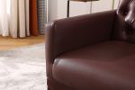 PU Leather Accent Chair; Upholstered Lounge Single Sofa Armchair; Comfortable Armchair with Wooden Legs in Log Color; Modern Button Reading Chair for