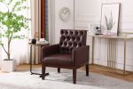 PU Leather Accent Chair; Upholstered Lounge Single Sofa Armchair; Comfortable Armchair with Wooden Legs in Log Color; Modern Button Reading Chair for