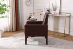 PU Leather Accent Chair; Upholstered Lounge Single Sofa Armchair; Comfortable Armchair with Wooden Legs in Log Color; Modern Button Reading Chair for