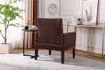 PU Leather Accent Chair; Upholstered Lounge Single Sofa Armchair; Comfortable Armchair with Wooden Legs in Log Color; Modern Button Reading Chair for