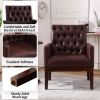 PU Leather Accent Chair; Upholstered Lounge Single Sofa Armchair; Comfortable Armchair with Wooden Legs in Log Color; Modern Button Reading Chair for