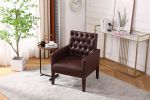 PU Leather Accent Chair; Upholstered Lounge Single Sofa Armchair; Comfortable Armchair with Wooden Legs in Log Color; Modern Button Reading Chair for