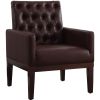 PU Leather Accent Chair; Upholstered Lounge Single Sofa Armchair; Comfortable Armchair with Wooden Legs in Log Color; Modern Button Reading Chair for